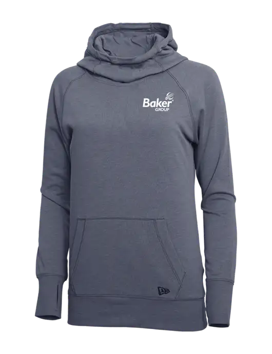 New Era True Navy Heather Womens Tri-Blend Fleece Pullover Hoodie w/Baker Group Logo