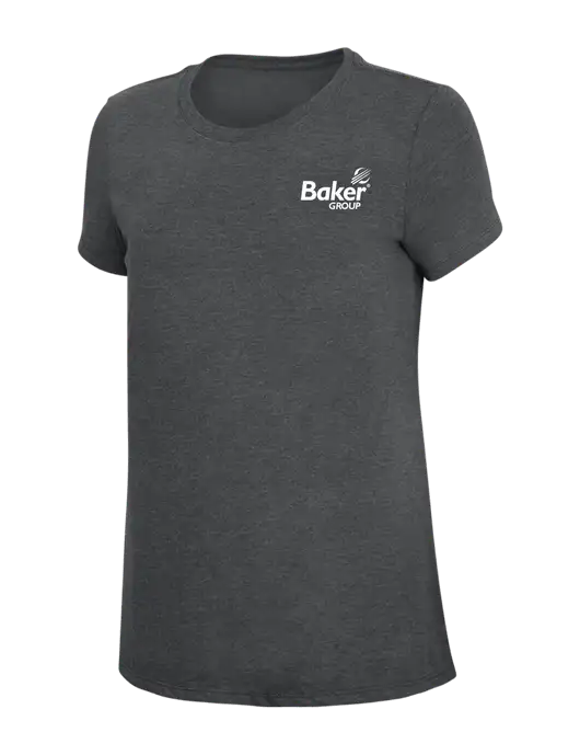 Womens Simply Soft Charcoal 4.5oz Poly/Combed Ring Spun Cotton T-Shirt w/Baker Group Logo