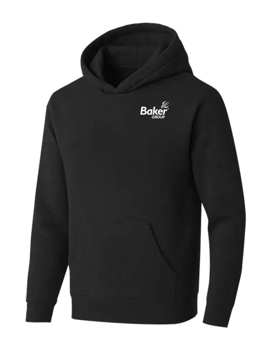 BELLA+CANVAS Black Heather Sponge Fleece Pullover Hoodie w/Baker Group Logo