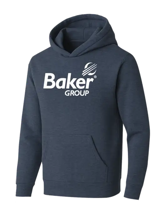 BELLA+CANVAS Heather Navy Sponge Fleece Pullover Hoodie w/Baker Group Logo