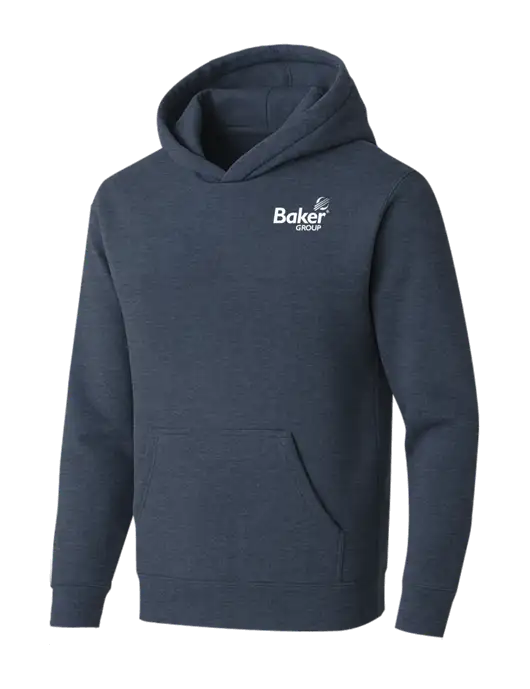 BELLA+CANVAS Heather Navy Sponge Fleece Pullover Hoodie w/Baker Group Logo
