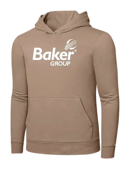 Sand 7.8. oz Ring Spun Hooded Sweatshirt w/Baker Group Logo
