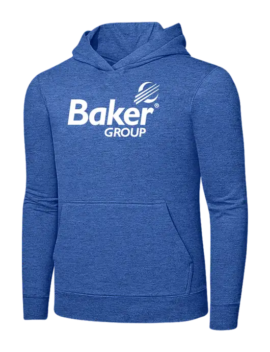 Heather Royal 7.8. oz Ring Spun Hooded Sweatshirt w/Baker Group Logo