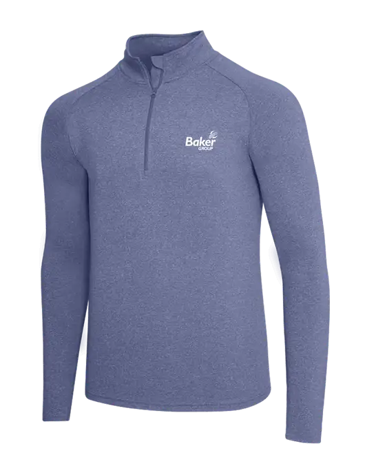 Navy Heather Sport Wick Stretch 1/4 Zip Pullover w/Baker Group Logo