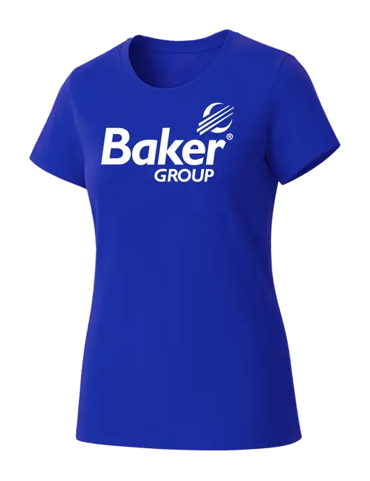 Womens Seriously Soft Royal T-Shirt w/Baker Group Logo