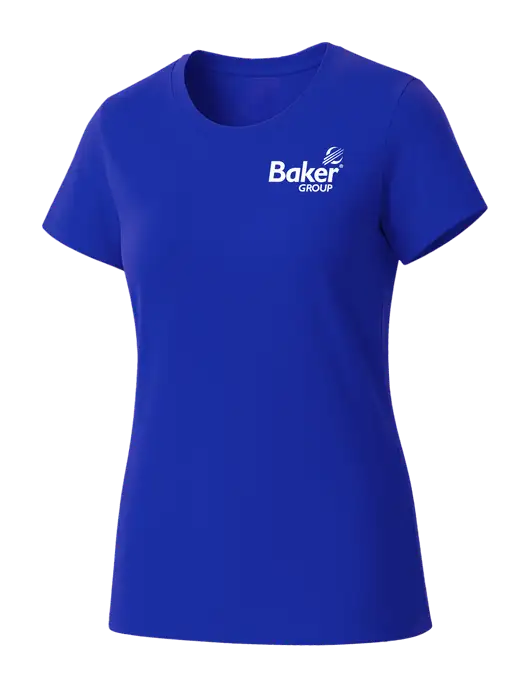 Womens Seriously Soft Royal T-Shirt w/Baker Group Logo