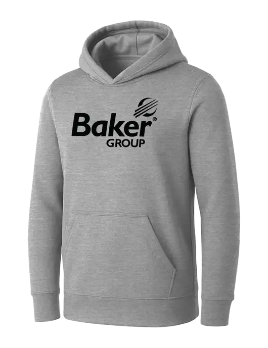 Womens Light Grey Heather Core Fleece Pullover Hooded Sweatshirt w/Baker Group Logo