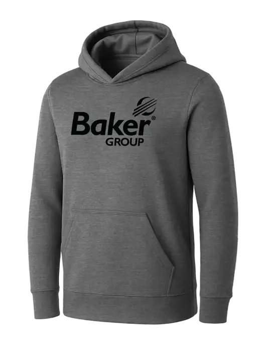 Womens Medium Grey Heather Core Fleece Pullover Hooded Sweatshirt w/Baker Group Logo