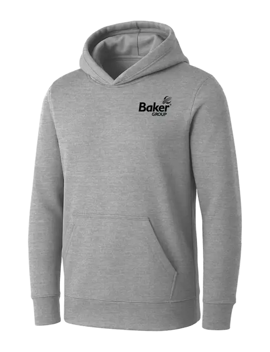 Womens Light Grey Heather Core Fleece Pullover Hooded Sweatshirt w/Baker Group Logo
