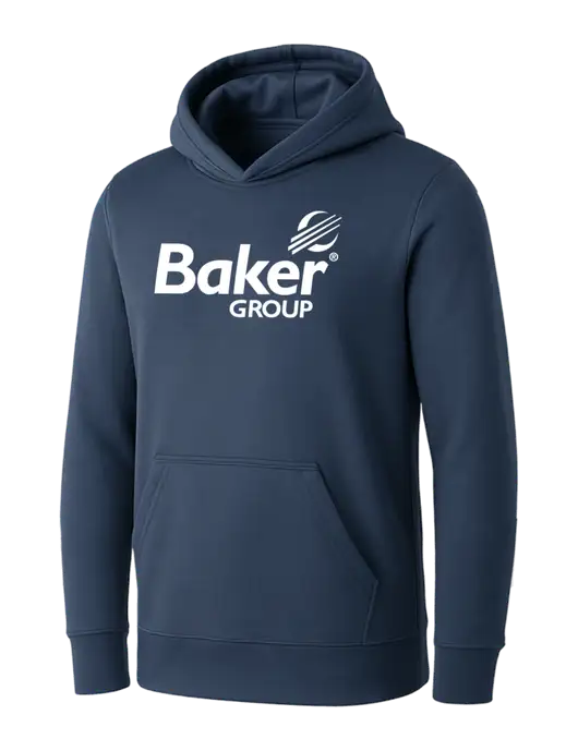 Womens Navy Core Fleece Pullover Hooded Sweatshirt w/Baker Group Logo