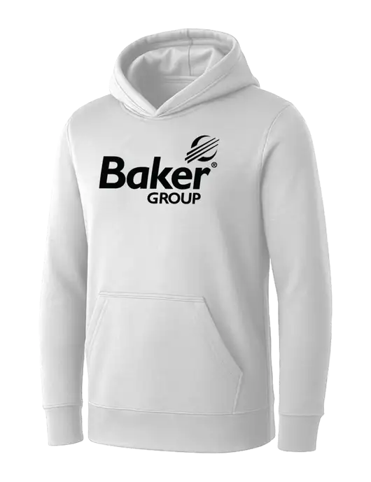 Womens White Core Fleece Pullover Hooded Sweatshirt w/Baker Group Logo