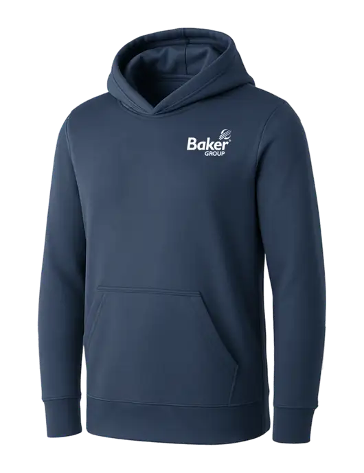Womens Navy Core Fleece Pullover Hooded Sweatshirt w/Baker Group Logo