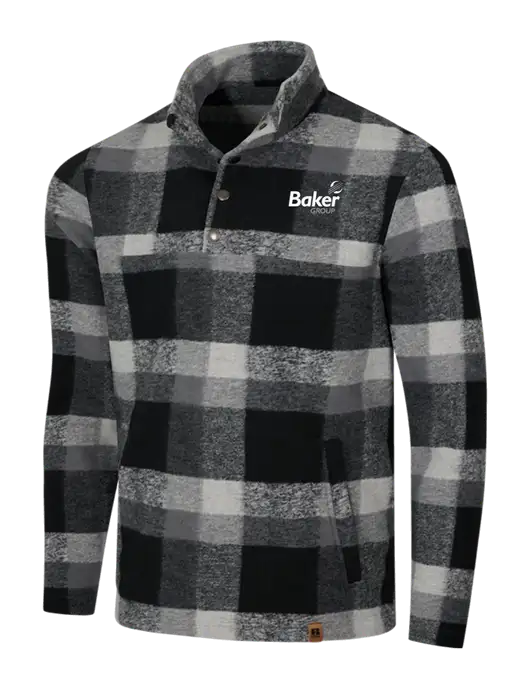 Russell Outdoors Black/White Plaid Basin Snap Pullover w/Baker Group Logo