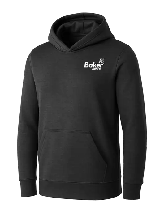 Womens Dark Grey Heather Core Fleece Pullover Hooded Sweatshirt w/Baker Group Logo