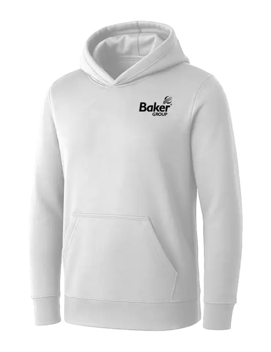 Womens White Core Fleece Pullover Hooded Sweatshirt w/Baker Group Logo