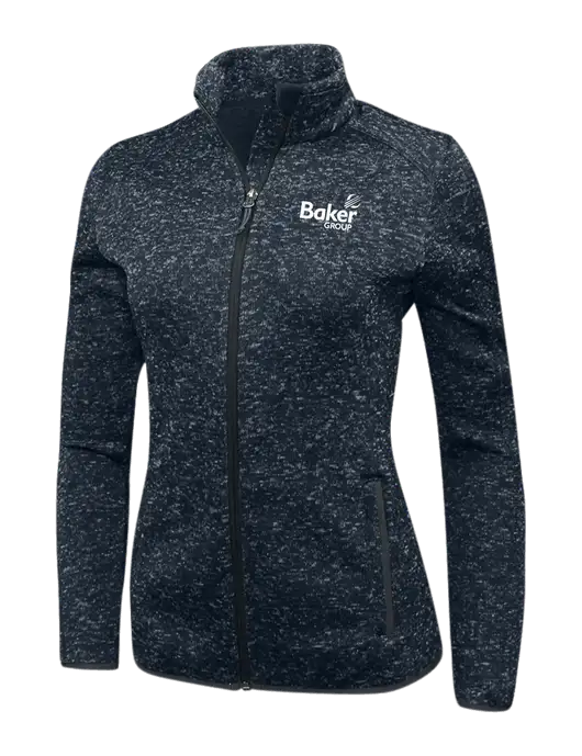 Navy Heather Womens Sweater Fleece Jacket w/Baker Group Logo