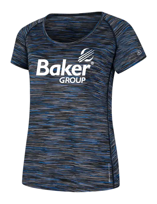 OGIO Womens Black/Royal Space Dye Verge Scoop Neck w/Baker Group Logo