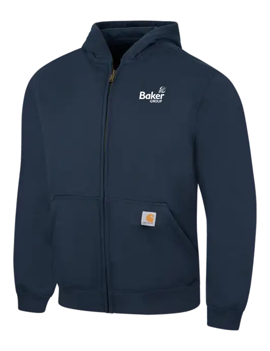 Carhartt Navy Rain Defender Paxton Heavyweight Hooded Zip-Front Sweatshirt w/Baker Group Logo