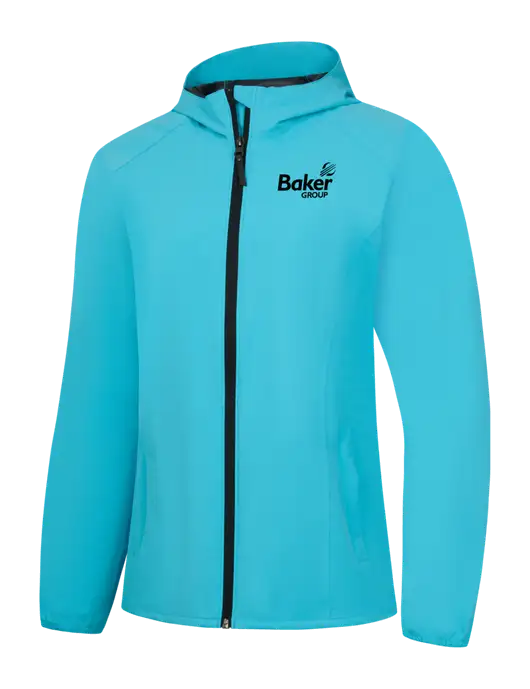 Womens Light Sapphire Blue Essential Rain Jacket w/Baker Group Logo