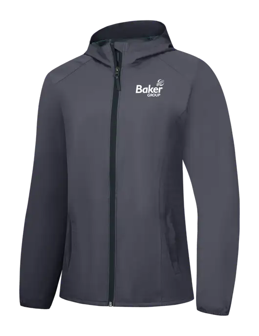 Womens Dark Grey Essential Rain Jacket w/Baker Group Logo