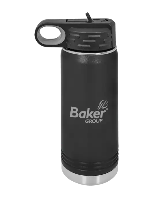 Polar Camel 20 oz Powder Coated Black Vacuum Insulated Water Bottle w/Baker Group Logo