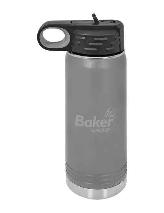 Polar Camel 20 oz Powder Coated Grey Vacuum Insulated Water Bottle w/Baker Group Logo
