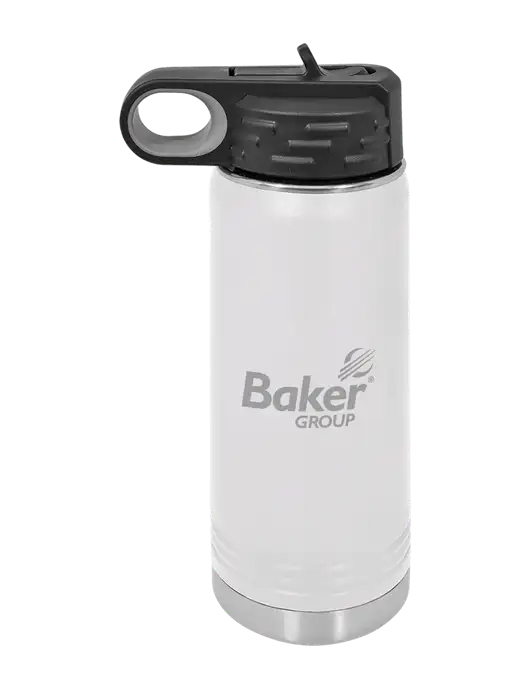 Polar Camel 20 oz Powder Coated White Vacuum Insulated Water Bottle w/Baker Group Logo