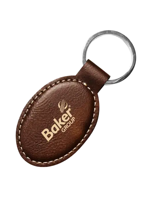 Rustic Leatherette Oval Keychain w/Baker Group Logo