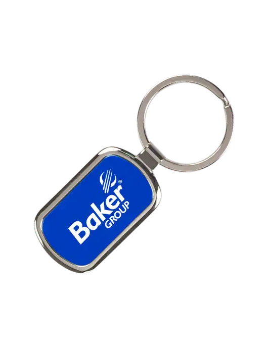 Sapphire Laserable Rectangle Keychain w/Baker Group Logo