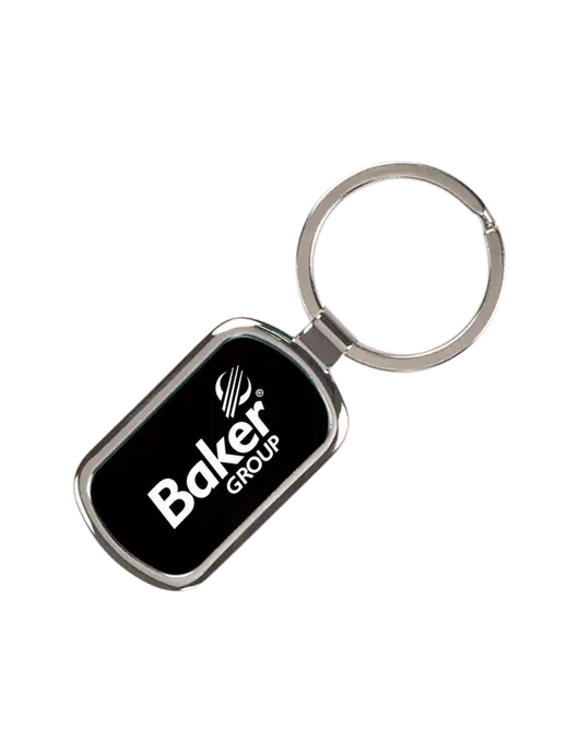 Black Laserable Rectangle Keychain w/Baker Group Logo