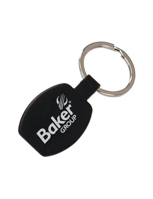 Black Laserable Rounded Rectangle Keychain w/Baker Group Logo