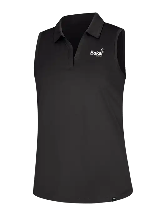 TravisMathew Womens Black Coto Performance Sleeveless Polo w/Baker Group Logo