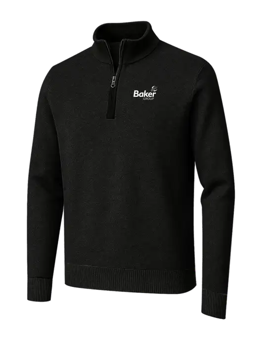 Brooks Brothers Black Washable Merino Birdseye 1/4-Zip Sweater w/Baker Group Logo