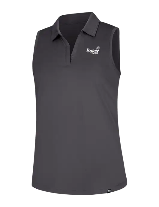TravisMathew Womens Dark Medium Grey Coto Performance Sleeveless Polo w/Baker Group Logo