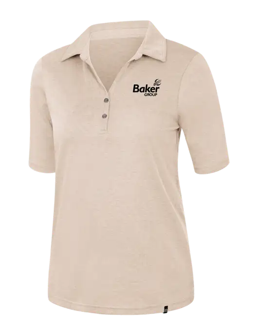 TravisMathew Womens Light Tan Heather Sunsetters Polo w/Baker Group Logo