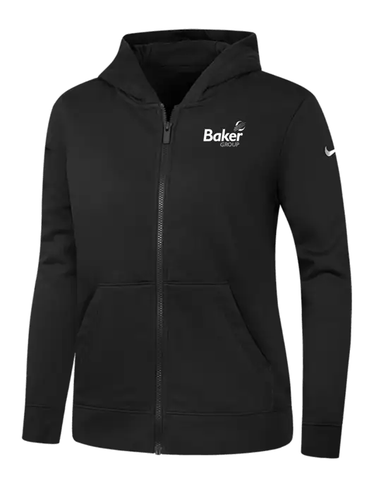 Nike Womens Club Fleece Sleeve Swoosh Full-Zip Black Hoodie w/Baker Group Logo