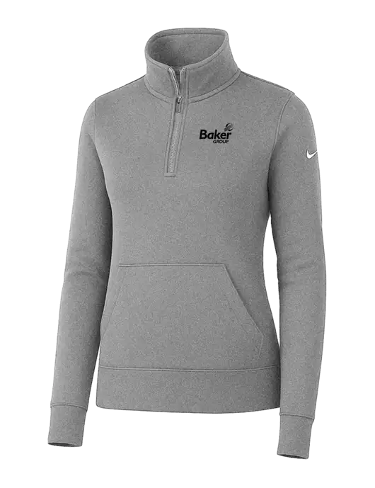 Nike Womens Light Grey Heather Club Fleece Sleeve Swoosh 1/2-Zip w/Baker Group Logo