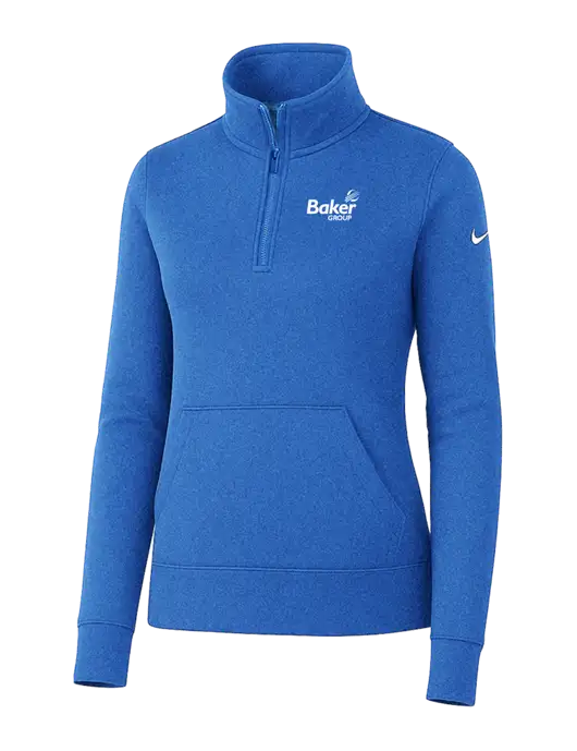 Nike Womens Light Royal Heather Club Fleece Sleeve Swoosh 1/2-Zip w/Baker Group Logo