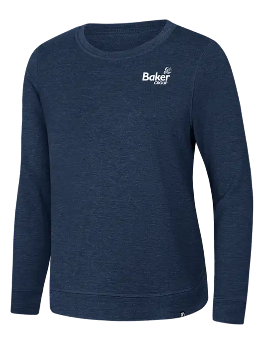 TravisMathew Womens Dark Slate Blue Heather Lightweight Long Weekend Crew w/Baker Group Logo