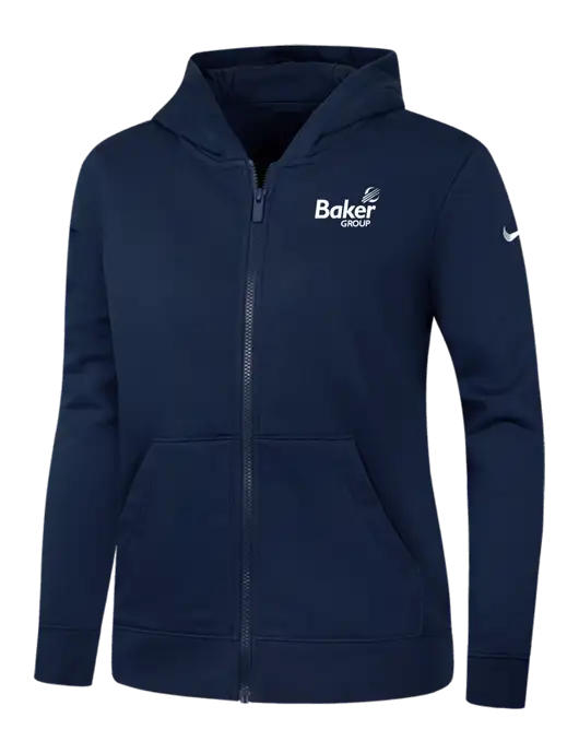 Nike Womens Club Fleece Sleeve Swoosh Full-Zip Dark Navy Hoodie w/Baker Group Logo