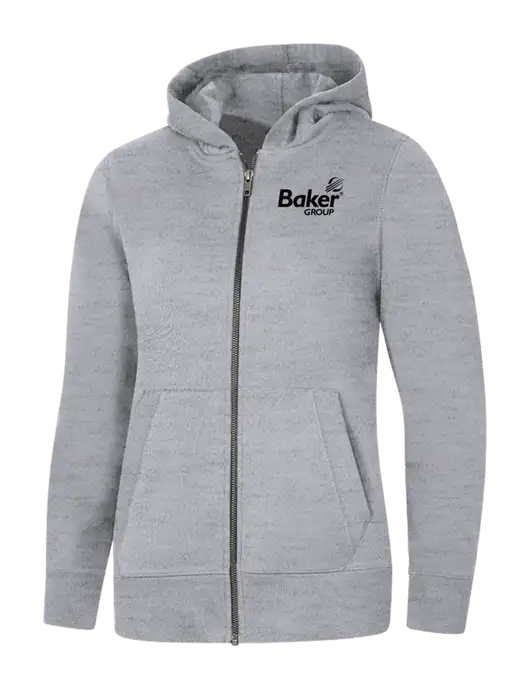 Womens Light Grey Heather Re-Fleece Full-Zip Hoodie w/Baker Group Logo