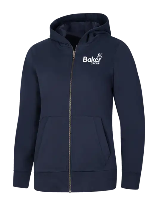 Womens Navy Re-Fleece Full-Zip Hoodie w/Baker Group Logo