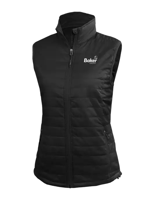 Womens Packable Black Puffy Vest w/Baker Group Logo