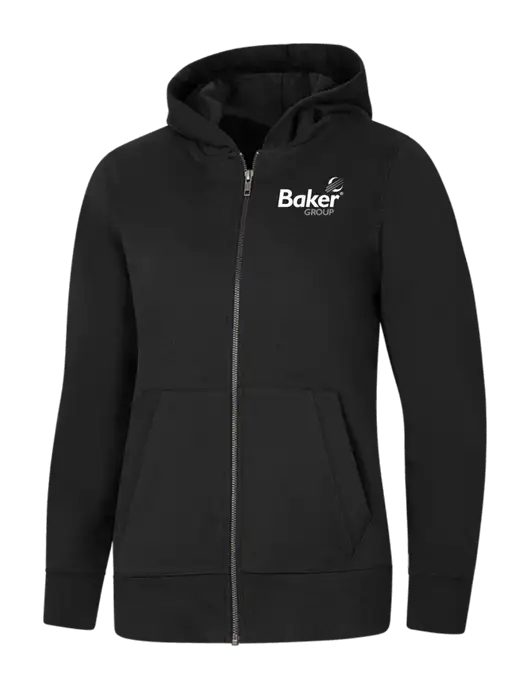Womens Black Re-Fleece Full-Zip Hoodie w/Baker Group Logo