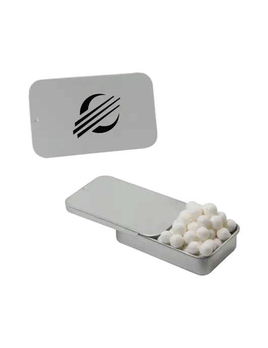 Signature Peppermints In Silver Slider Tin w/Baker Group Icon Logo