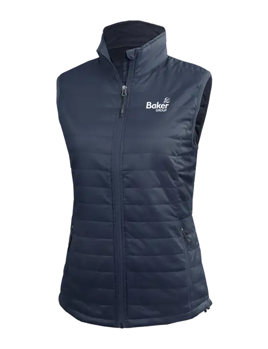 Womens Packable Navy Puffy Vest w/Baker Group Logo