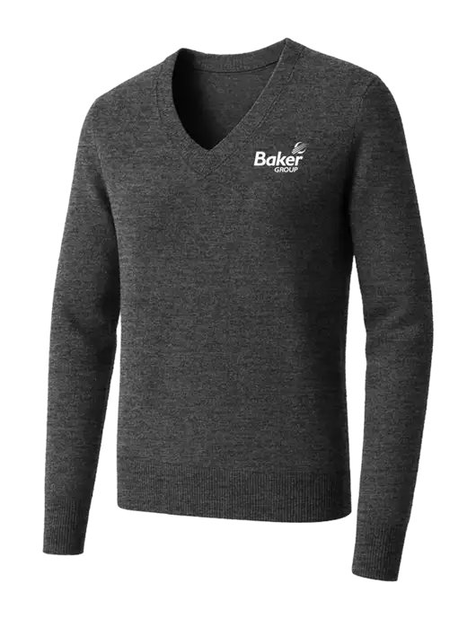 Brooks Brothers Womens Medium Grey Heather Washable Merino V-Neck Sweater w/Baker Group Logo