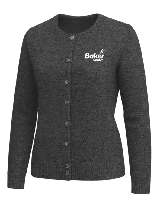 Brooks Brothers Womens Dark Grey Heather Washable Merino Cardigan Sweater w/Baker Group Logo