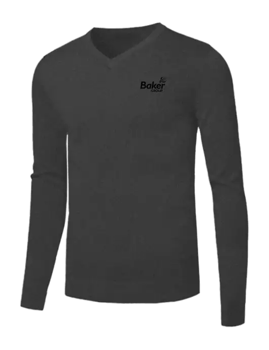 Brooks Brothers Medium Grey Heather Washable Merino V-Neck Sweater w/Baker Group Logo