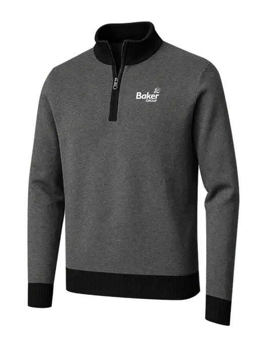 Brooks Brothers Black/Dark Grey Washable Merino Birdseye 1/4-Zip Sweater w/Baker Group Logo